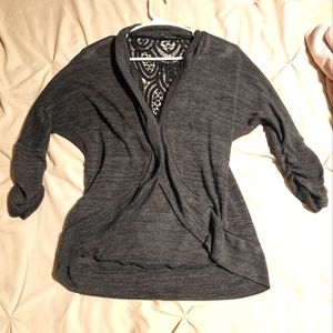 Gray cardigan with knitted lace back